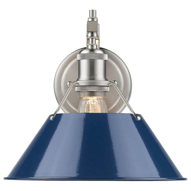 Golden Lighting 3306-1W PW-NVY Orwell 1 Light 10 Inch Tall Wall Sconce In Pewter With Navy Blue Shade